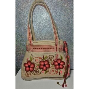 Peruvian Trading Co. Embroidered Shoulder Bag Alpaca Wool Blend Floral Accent